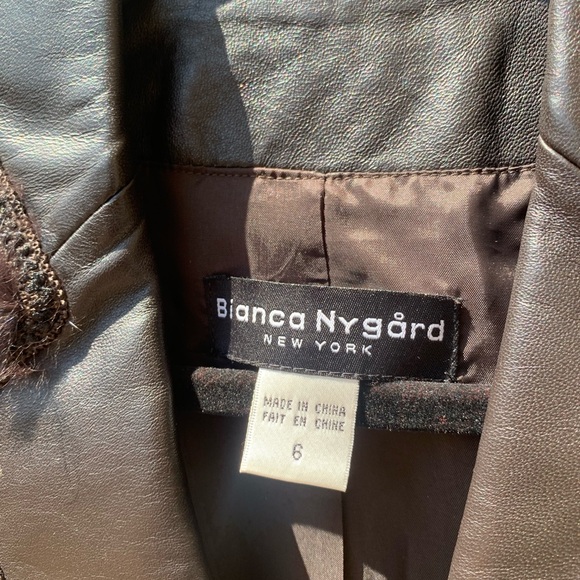 Bianca Nygard genuine leather with genuine fur trim one button blazer brown 6 - Picture 3 of 15